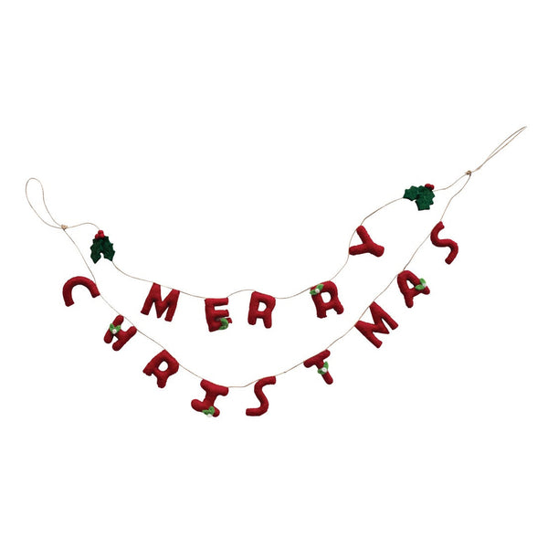 Wool Felt Garland w/Holly Berries & Merry Christmas, 30"L