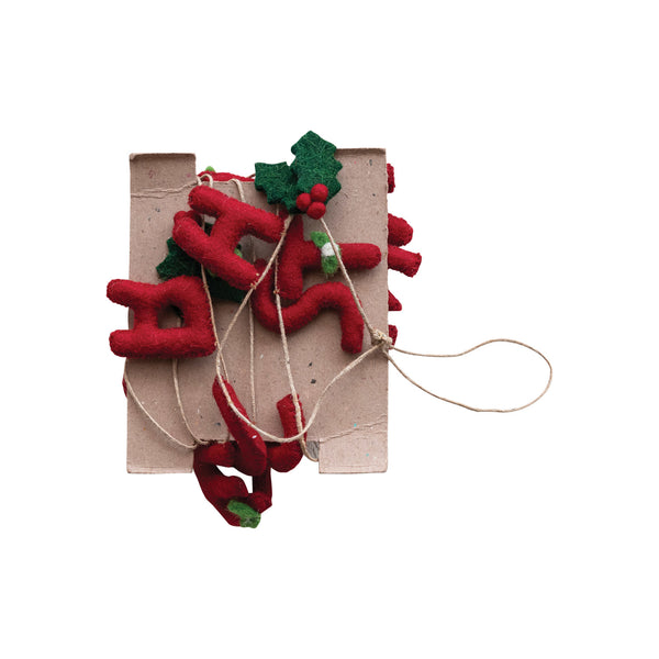 Wool Felt Garland w/Holly Berries & Merry Christmas, 30"L