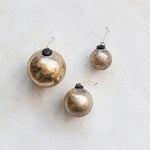 Recycled Seeded Glass Ball Ornament, Antique Gold Finish, 4"