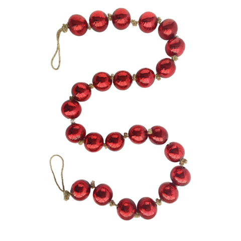 Recycled Glass Ball Ornament 6' Garland on Jute String, Red