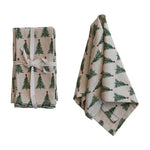 Stonewashed Cotton Printed Napkins w/ Christmas Tree Pattern, Set of 4