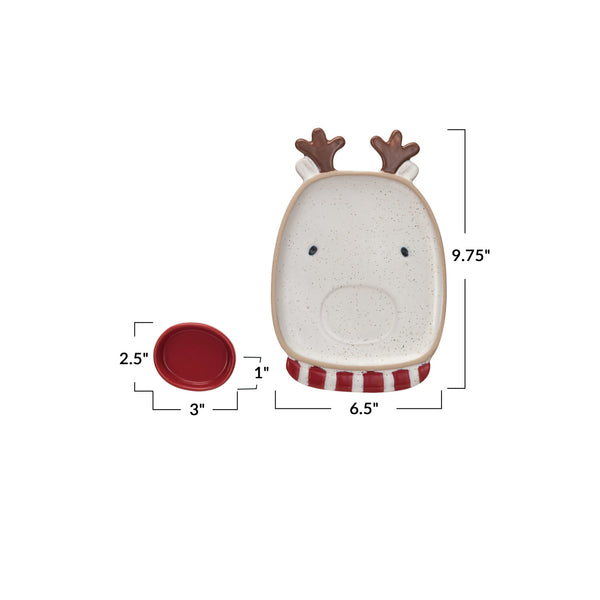 Stoneware Reindeer Shaped Platter w/Dish