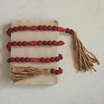 Paulownia Wood Bead 6' Garland w/ Jute Tassels, Red