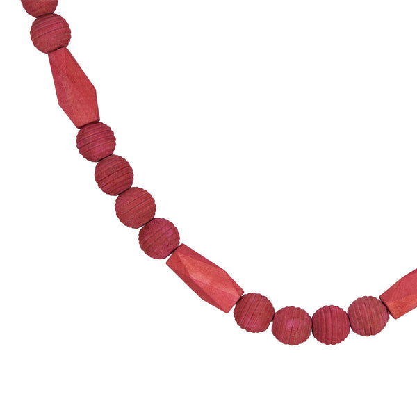 Paulownia Wood Bead 6' Garland w/ Jute Tassels, Red
