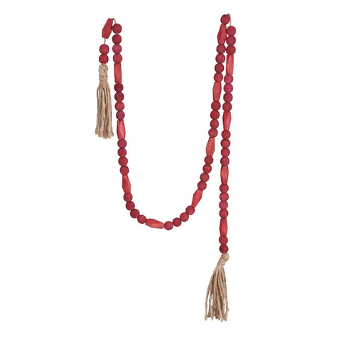 Paulownia Wood Bead 6' Garland w/ Jute Tassels, Red