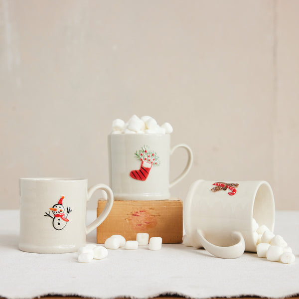 8 oz. Embossed Stoneware Mug with Holiday Icon, 3 Styles
