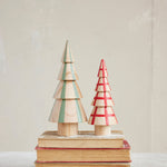 Hand-Painted Wood Tree with Stripes, Natural & Green