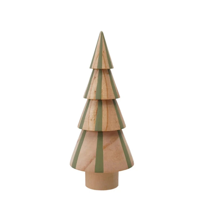 Hand-Painted Wood Tree with Stripes, Natural & Green