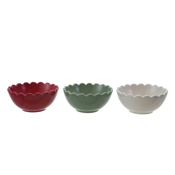 4.5" Round Stoneware Scalloped Bowls, 3 Colors