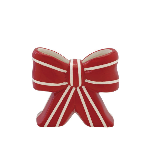 Ceramic Striped Bow Shaped Vase, 4.5"H