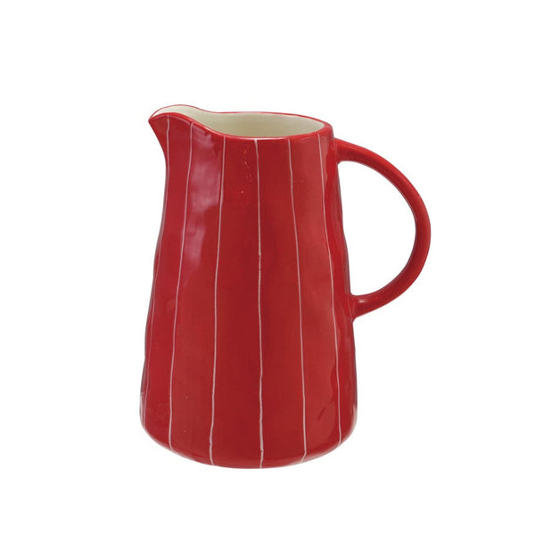 2 Qt Hand-Painted Stoneware Striped Pitcher