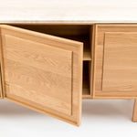 Yorke Media Cabinet, Light Oak with Travertine Top, 78.75" W × 17.75" D × 28" H