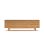 Yorke Media Cabinet, Light Oak with Travertine Top, 78.75" W × 17.75" D × 28" H
