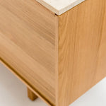 Yorke Media Cabinet, Light Oak with Travertine Top, 78.75" W × 17.75" D × 28" H