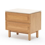 Yorke Nightstand, Light Oak with Travertine Top, 23.6"W