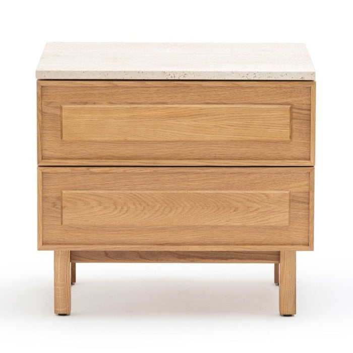 Yorke Nightstand, Light Oak with Travertine Top, 23.6"W
