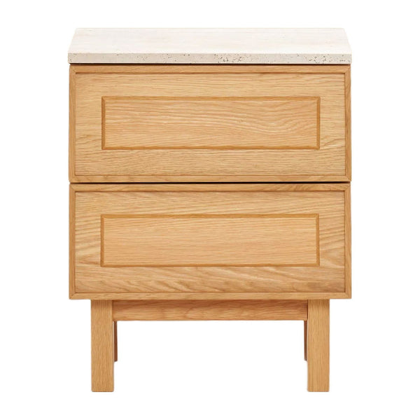 Yorke Nightstand, Light Oak with Travertine Top, 17.7"W