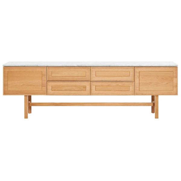 Yorke Low Board, Light Oak with Marble Top, 78.75"W × 17.75"D × 24.6"H