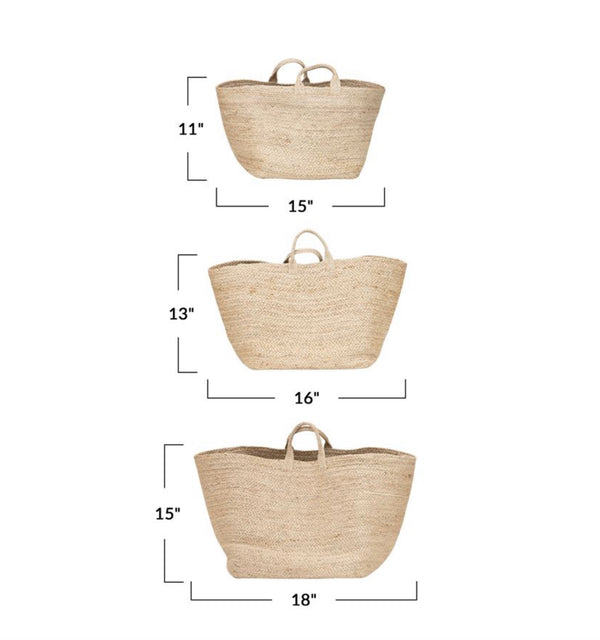 Hand-Woven Jute Baskets with Handles, 3 Sizes