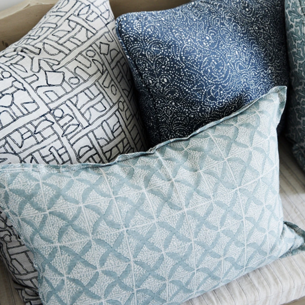 Zaire Indian Teal Linen Cushion, 20” x 20”