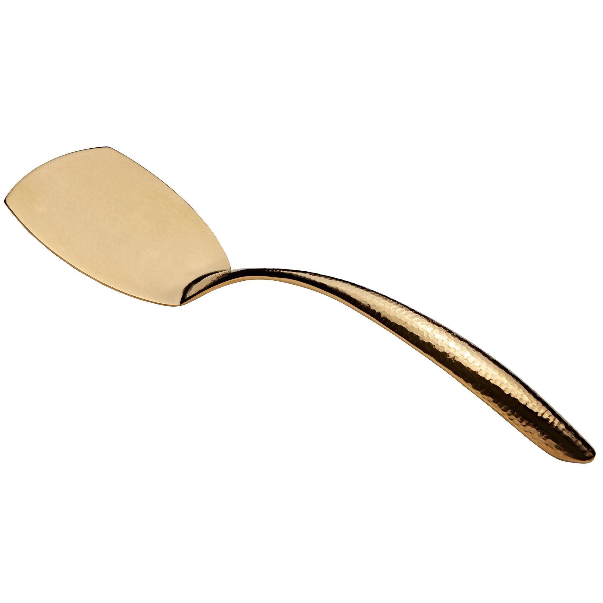Gold Hammered Stainless Steel Solid Serving Turner with Hollow Cool Handle