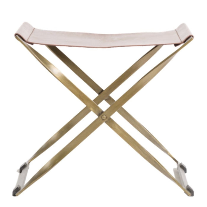 Harper Scissor Ottoman in Tanned Umber and Antique Brass