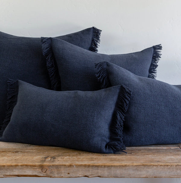 Denim Blue Belgian Linen Fringe (Euro), 26" x 26"