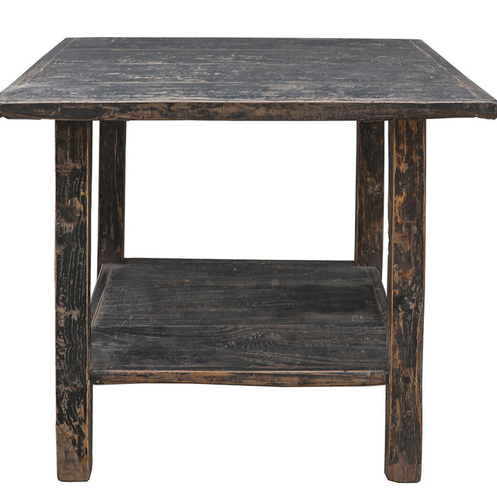 Antique Elm Side Table, 34"L x 32"W x 32"H