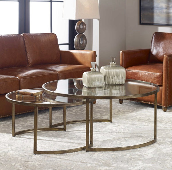 Rhea Nesting Coffee Table- Gold, S/2