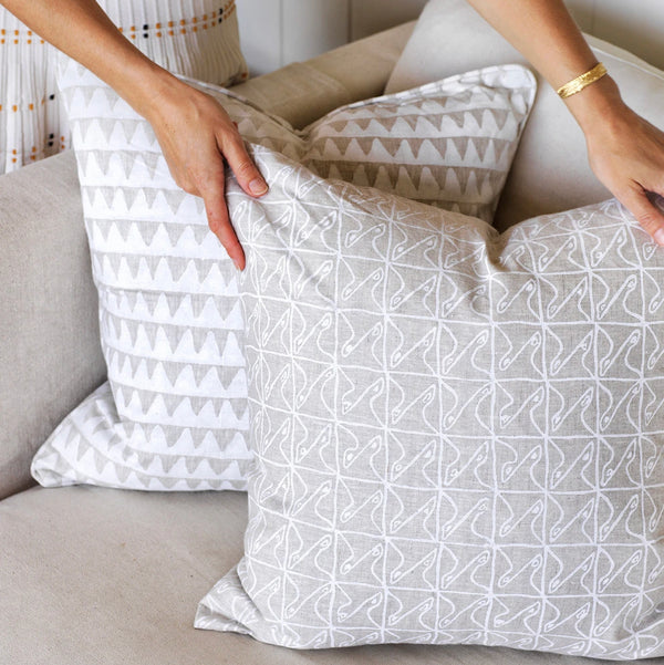 Pyramids Chalk Linen Cushion, 20" x 20"