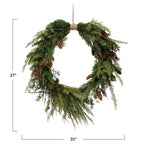 Faux Pine Wreath with Pinecones and Jute Hanger