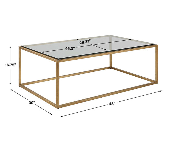 Bravura Coffee Table - Gold, 48"W x 17"H x 30"D
