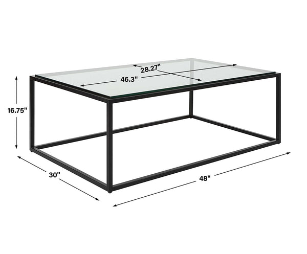 Bravura Coffee Table - Black, 48"W x 17"H x 30"D