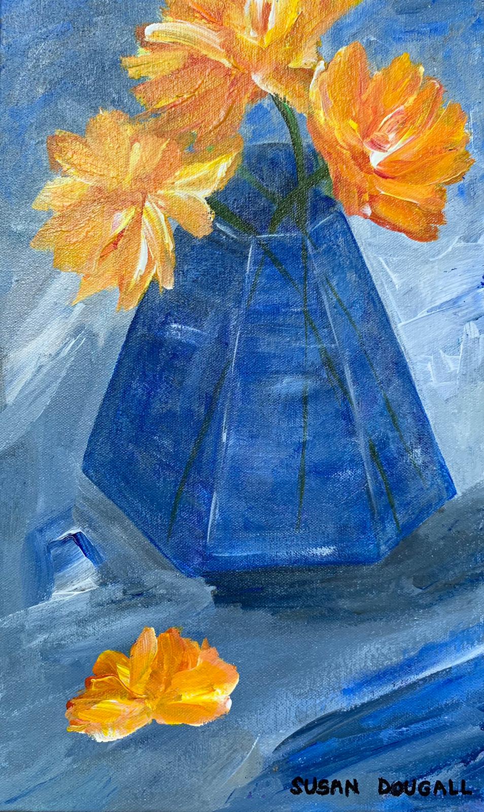 Blue Vase with Flower, 10.5"L x 17.5"W