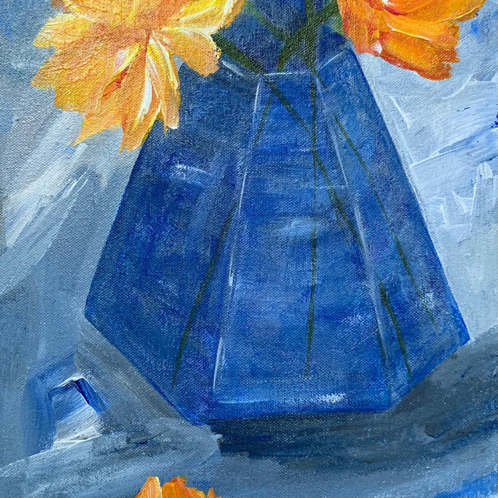 Blue Vase with Flower, 10.5"L x 17.5"W