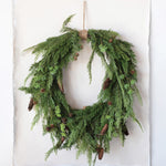 Faux Pine Wreath with Pinecones and Jute Hanger