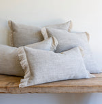 Gray Belgian Linen Fringe Pillow, 16" x  32"