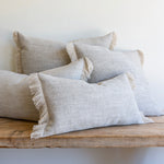 Gray Belgian Linen Fringe Pillow, 16" x  32"