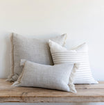 Gray Belgian Linen Fringe Pillow, 16" x  32"