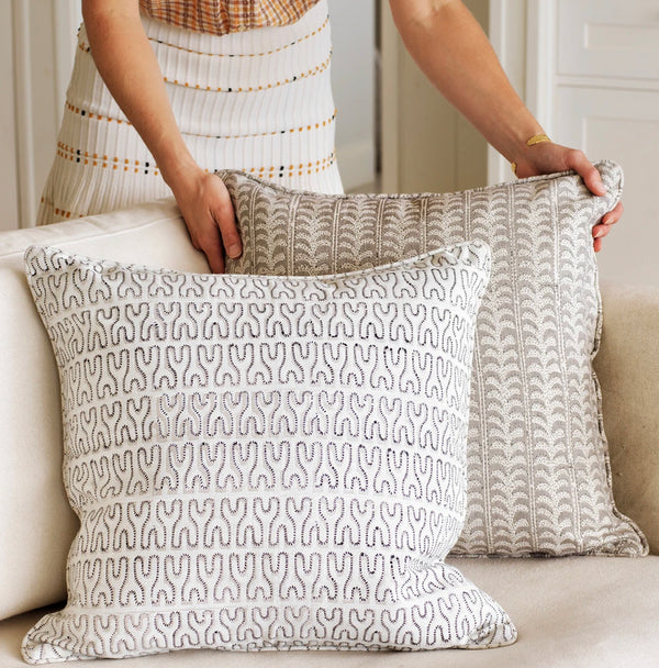 Nagari Chalk Linen Cushion, 20" x 20"