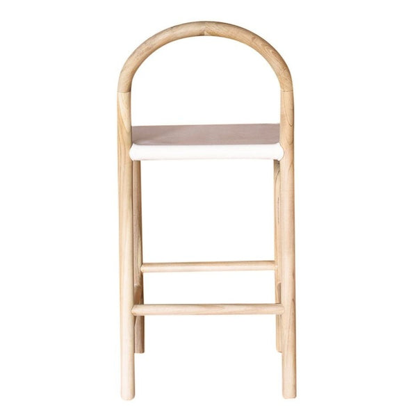 Julia Counter Stool, White Leather w/ Natural Teak Wood