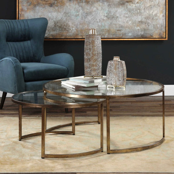 Rhea Nesting Coffee Table- Gold, S/2
