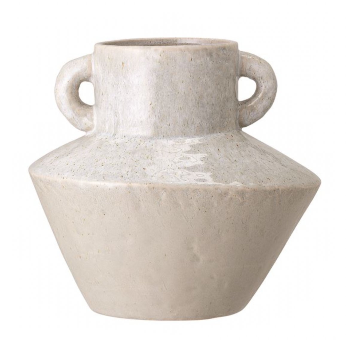 Stoneware Vase w/ Handles, Reactive Glaze, White