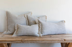 Gray Belgian Linen Fringe Pillow, 16" x  32"
