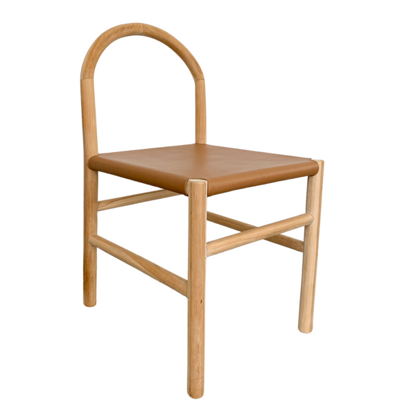 Ava Dining Chair, Camel Leather w/ Natural Teak Wood