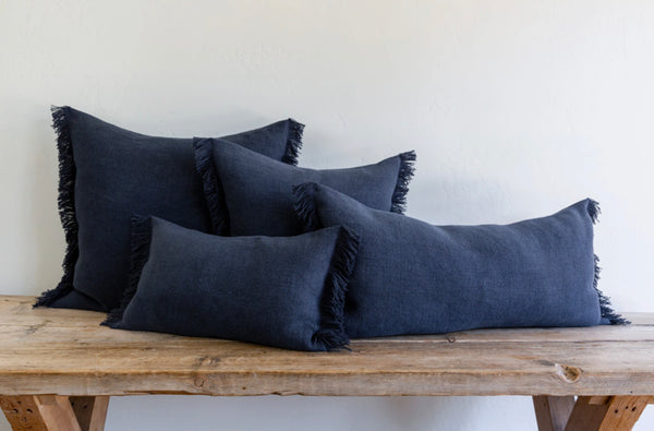 Denim Blue Belgian Linen Fringe (Euro), 26" x 26"