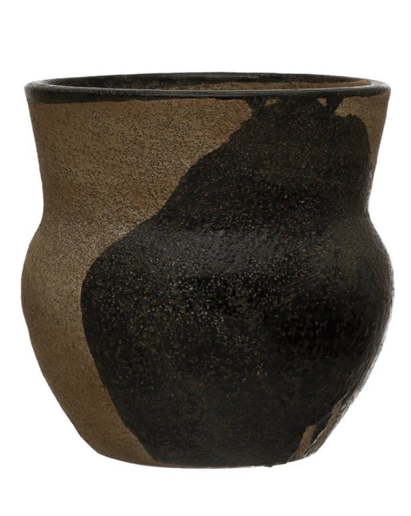 Terra-cotta Planter w/ Design, Brown & Black