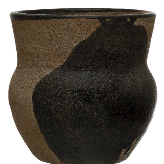 Terra-cotta Planter w/ Design, Brown & Black