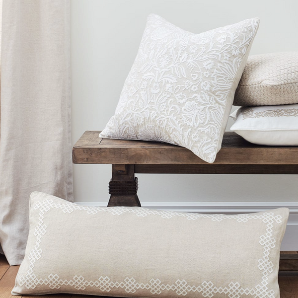 Floral Pillow Cover, White