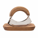Acacia Wood & Stainless Steel Mezzaluna w/ 8" Square Cutting Board, Set of 2